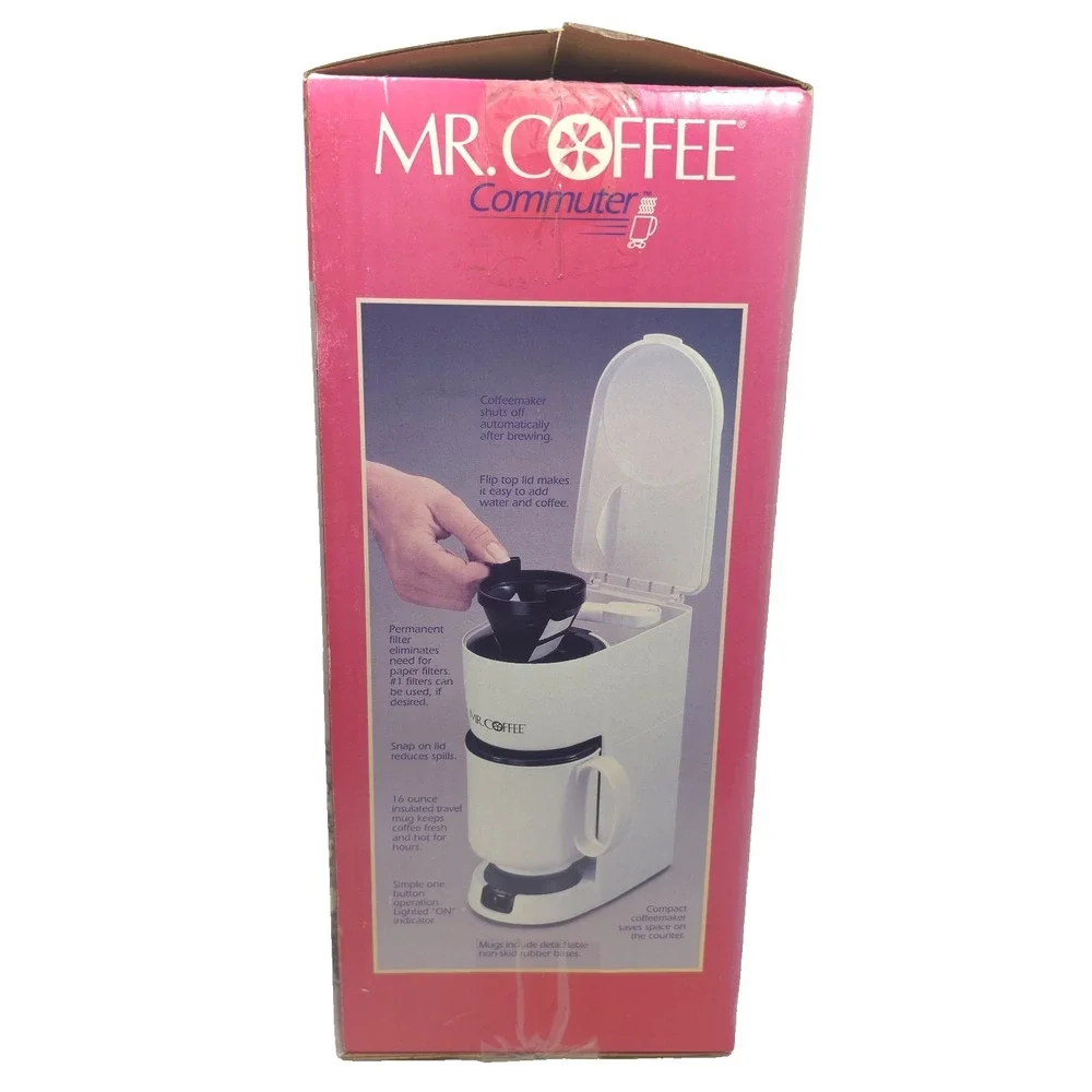 Vtg Mr. Coffee Commuter Coffee Maker PTC1M Single Serve NEW Open Box 2 Mugs